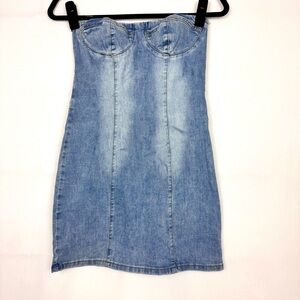 Edikted Denim Strapless Dress Small